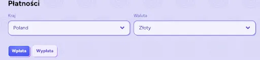 Formularz płatności w Spinbara z wybranym krajem Polska i walutą Złoty